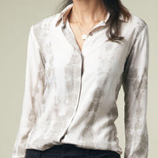 Women's Long-Sleeved Shibori Shirt (Silk Cotton)  - Mangosteen - Batik Boutique