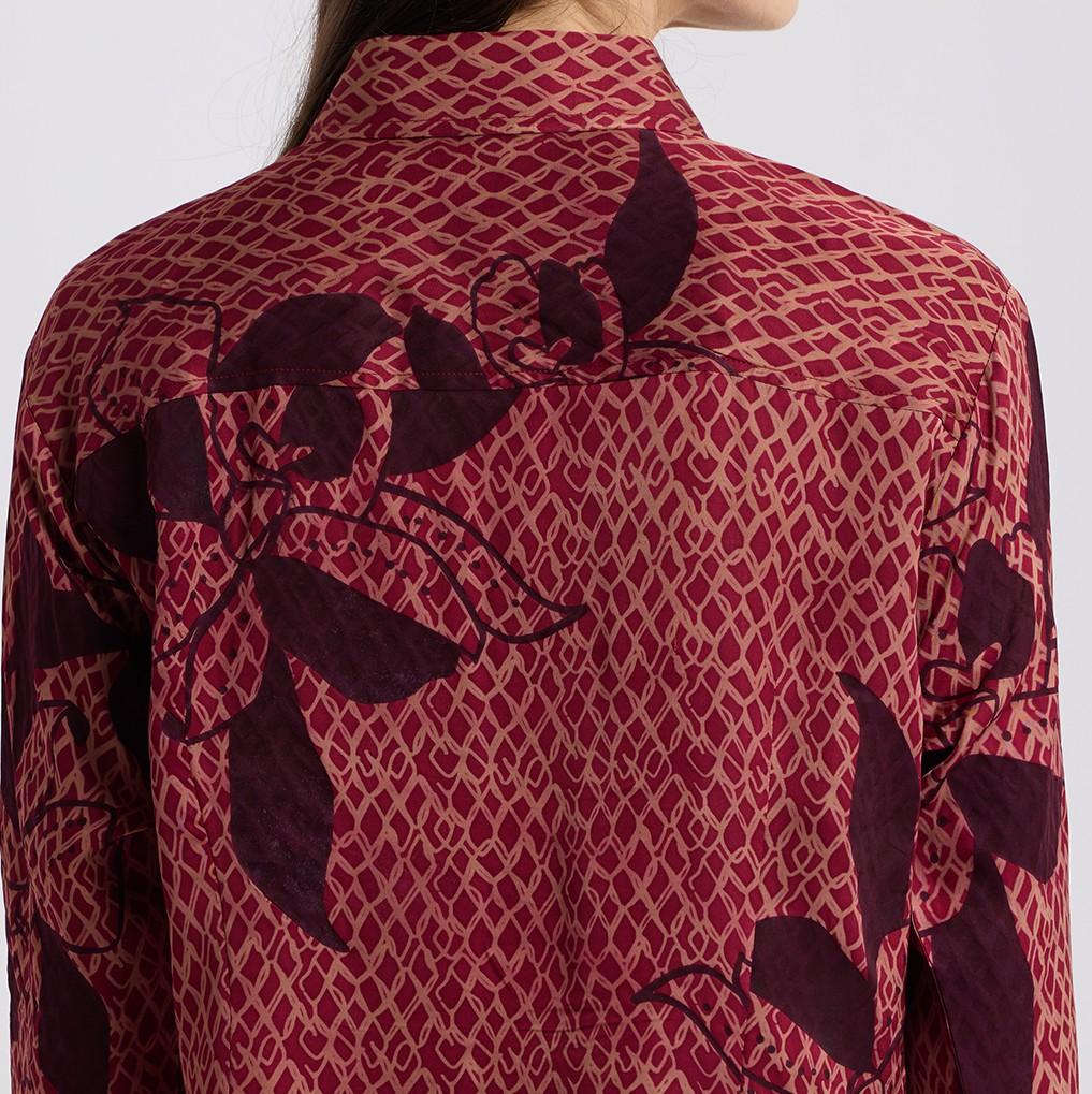Detailed close up of the copper blooming lace women's shirt 