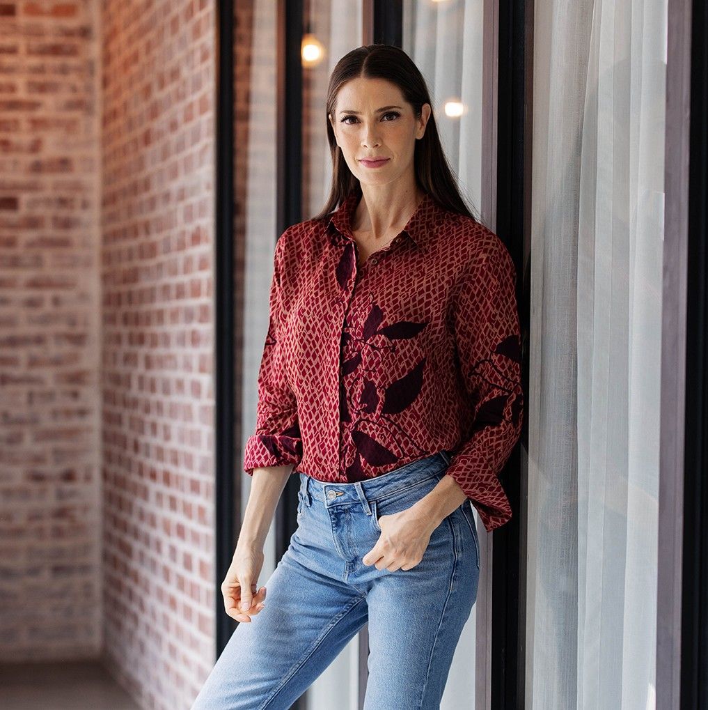 Copper blooming lace women's long sleeve shirt with 