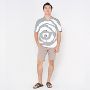 front facing picture of the mens cuban Silver rose design in a viscose material showing the versatile relaxed fit 