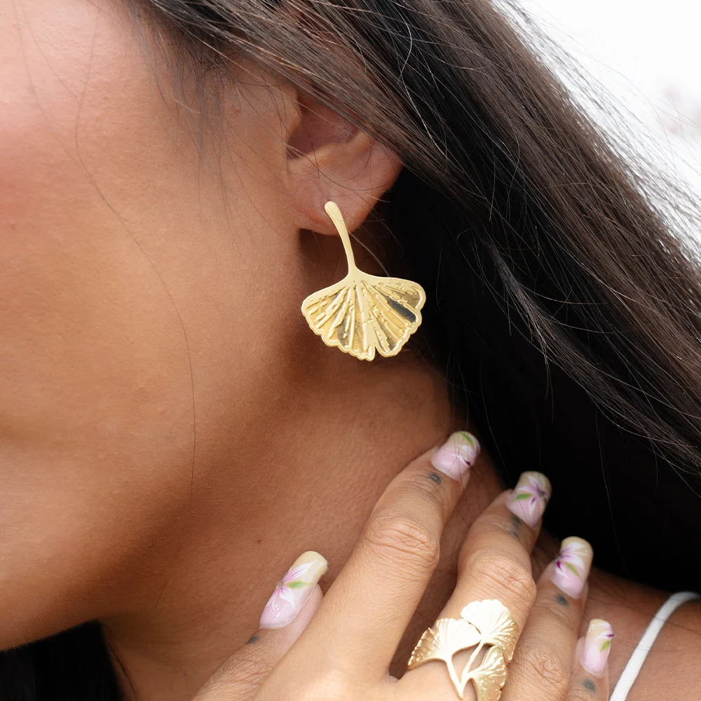 Embrace Jewellery -  Ginkgo Biloba Engraved Earrings
