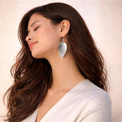 Metallic Leather Leaf Earrings (Silver) - Teal Ukir