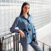 Women's Long-Sleeved Batik Shirt (Silk Cotton) - Azure Blooming Lace