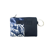 an upview whitebox photo of batik card holder wallet in blue nautical fern pattern showing the front side of the wallet