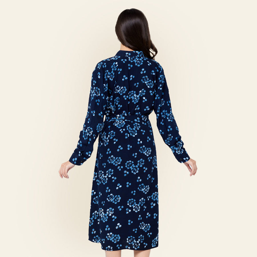 Batik Long Shirt Dress - Navy Blossom