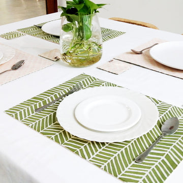 batik placemats in the pattern sage banana leaf presented in a lifestyle photo