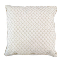 a photo of batik pillow cover in tan bunga pattern on a white background showing back side of the cover