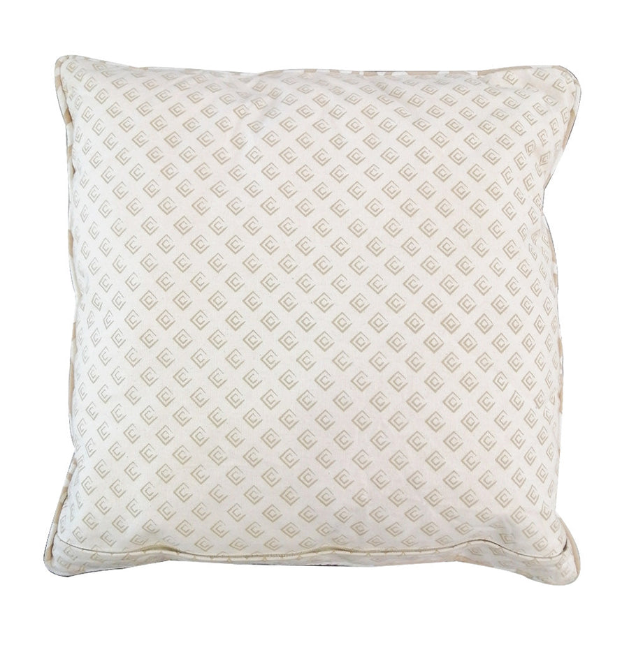 a photo of batik pillow cover in tan bunga pattern on a white background showing back side of the cover