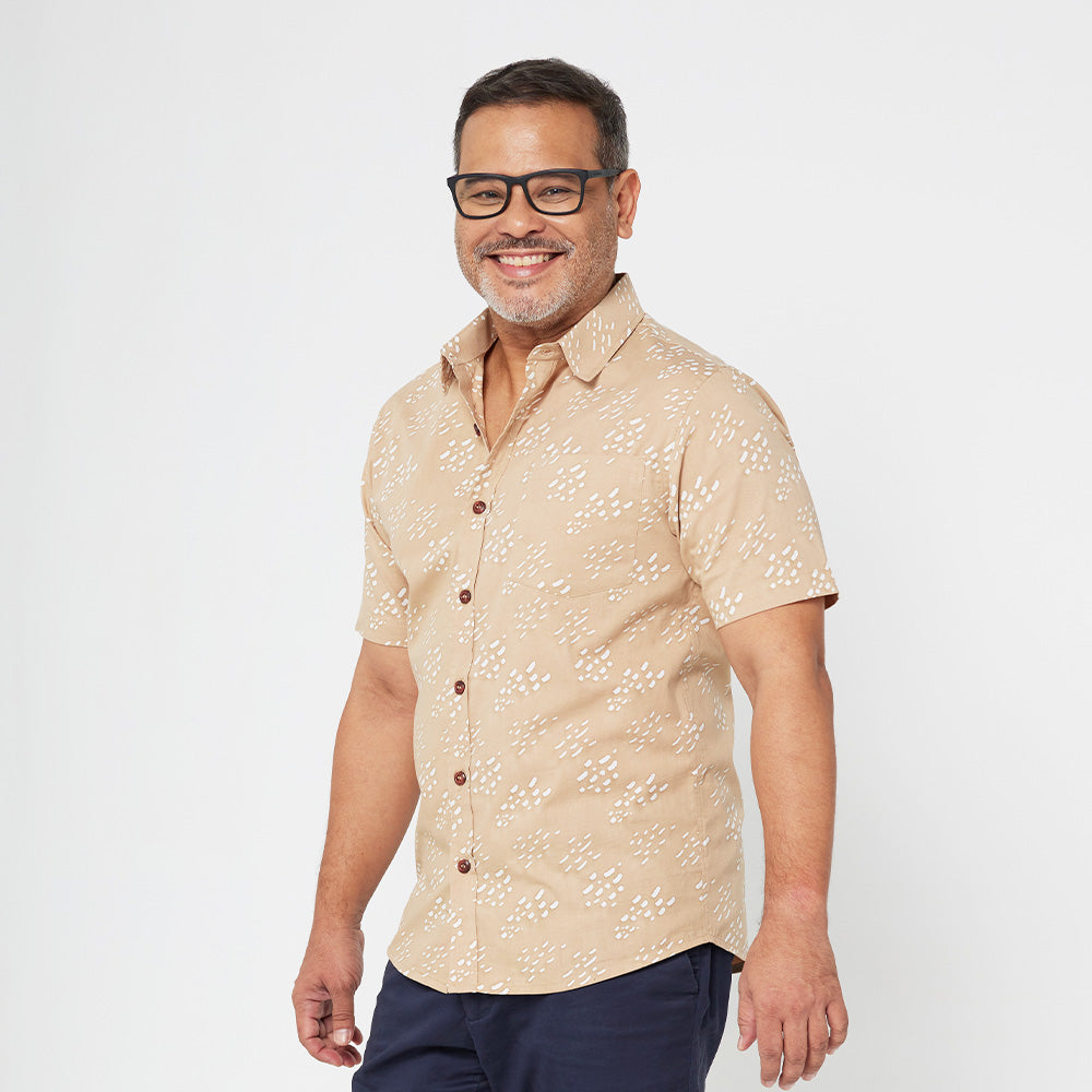 Men's Batik Shirt - Latte Seeds