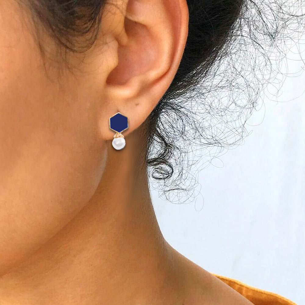 Fugeelah Earrings - Pearl Drop Earrings (Blue)