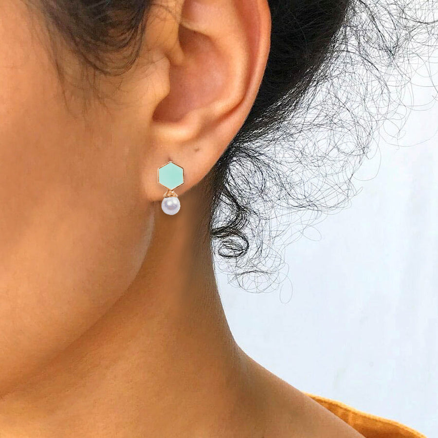Fugeelah Earrings - Pearl Drop Earrings (Mint)