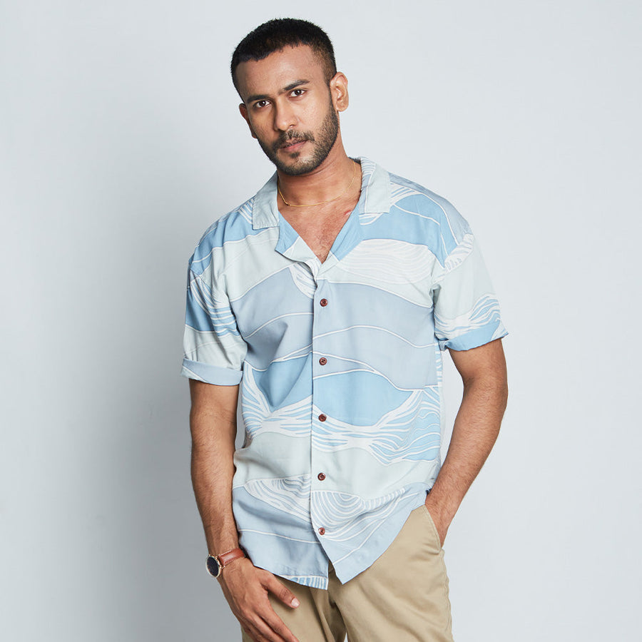 Men's Batik Cuban Shirt - Sky Bukit